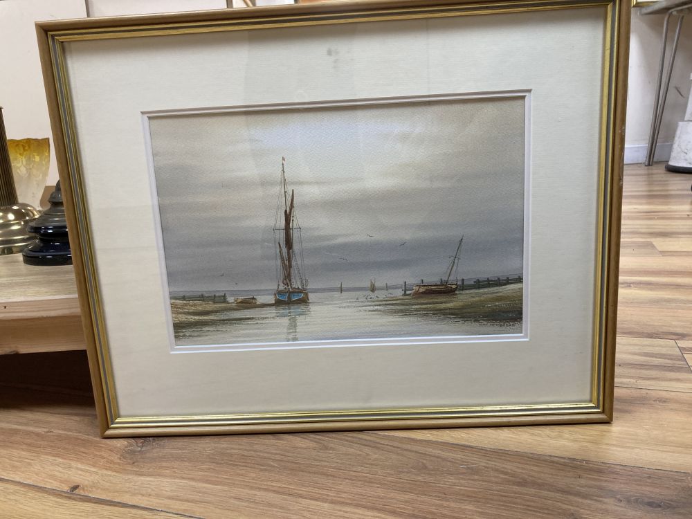 Alan Whitehead, three watercolours, Brick Wharves near Milton, Funton Moorings and Evening by the River Deben, all signed, 22.5 x 34.5c